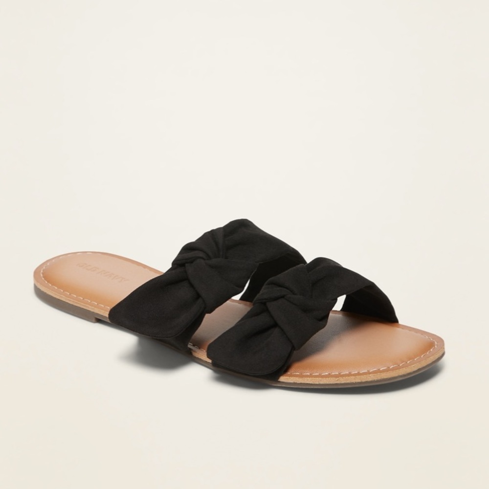 Double Strap Bow-Tie Slide Sandals for Women Size 7